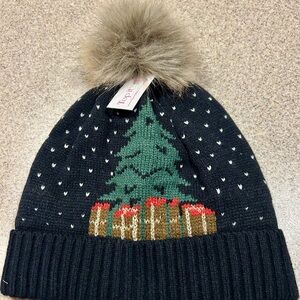 Tree Winter Hat with Pom Pom Navy